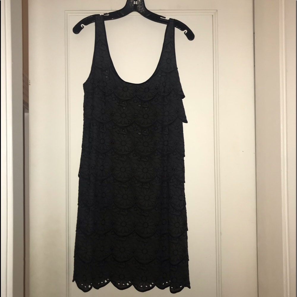 Tibi low back black scallop dress